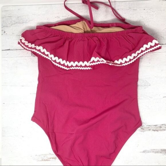 J. Crew Ruffle Bandeau One piece With Rickrack in Sweet Briar NWT - Picture 3 of 4